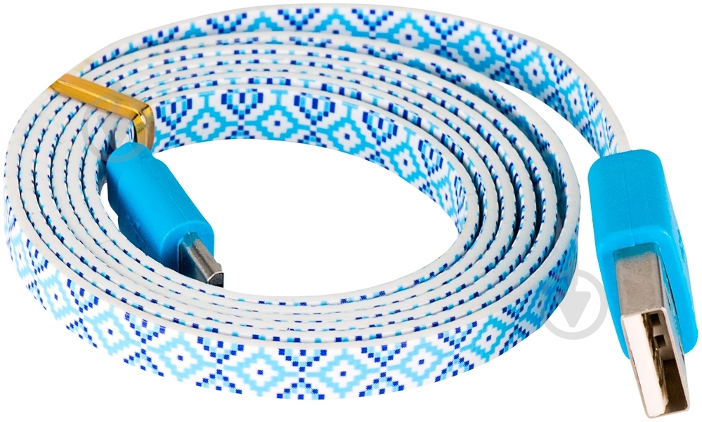 Кабель Luxe Cube 1 м белыйголубой (FLAT USB MICRO TO USB UKRAINE) - фото 3