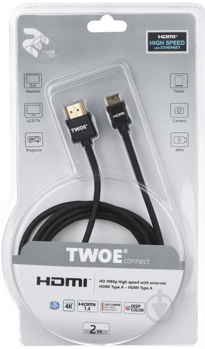 Кабель 2E HDMI – miniHDMI 2 м черный (2EW-1120-2m) - фото 2 Кабель 2E HDMI – miniHDMI 2 м черный (2EW-1120-2m) - фото 2