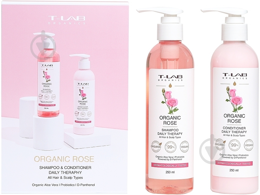 Набір подарунковий T-LAB Professional Organic Rose (шампунь, 300 мл + кондиціонер, 300 мл) - фото 1 Набір подарунковий T-LAB Professional Organic Rose (шампунь, 300 мл + кондиціонер, 300 мл) - фото 1