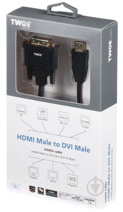 Кабель 2E HDMI – DisplayPort 1.8 м Black (2E-W1701) HDMI-DVI - фото 3