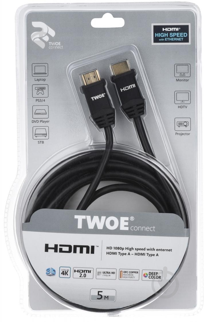 Кабель 2E HDMI 5 м черный (2EW-1109-5M) - фото 2