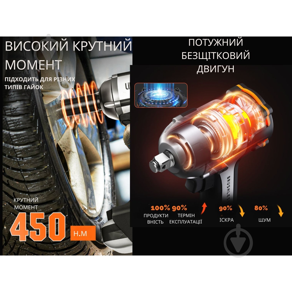 Гайковерт акумуляторний Litheli 450 Нм U20BS00-0U120 - фото 5 Гайковерт акумуляторний Litheli 450 Нм U20BS00-0U120 - фото 5