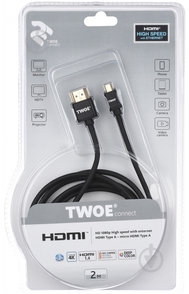 Кабель 2E HDMI – microHDMI 2 м черный (2EW-1121-2m) - фото 2 Кабель 2E HDMI – microHDMI 2 м черный (2EW-1121-2m) - фото 2