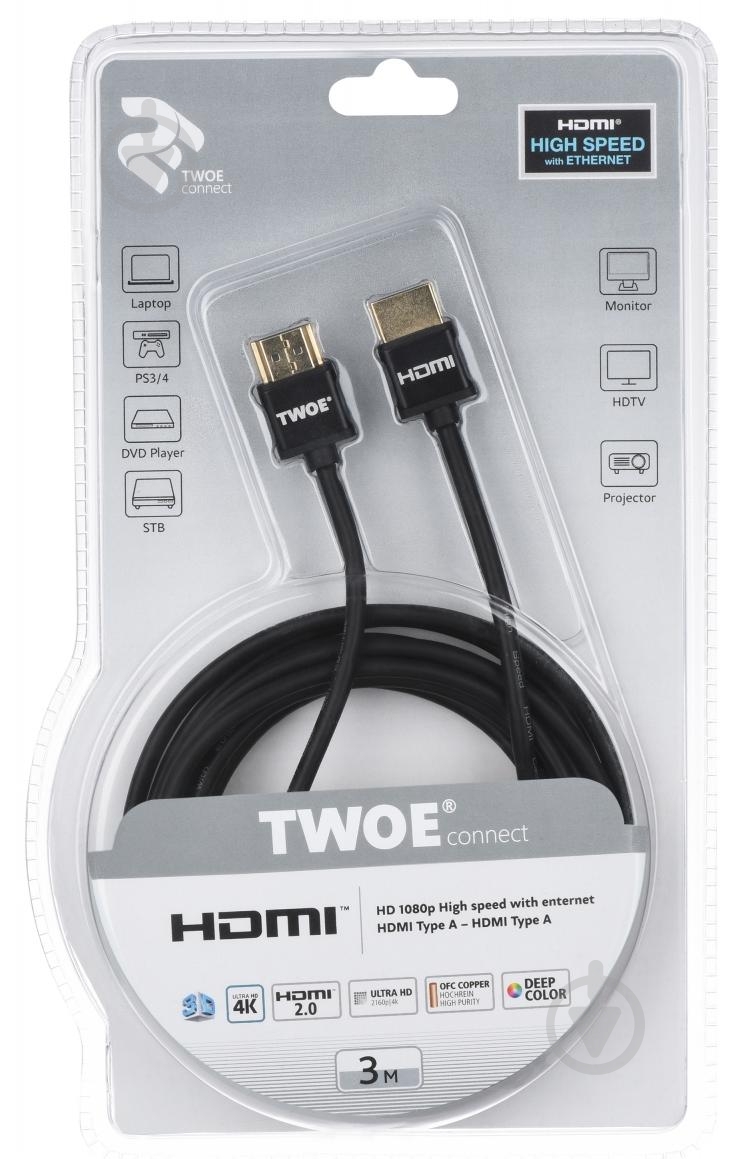 Кабель 2E HDMI AM 3 м чорний (2EW-1119-3m) - фото 3