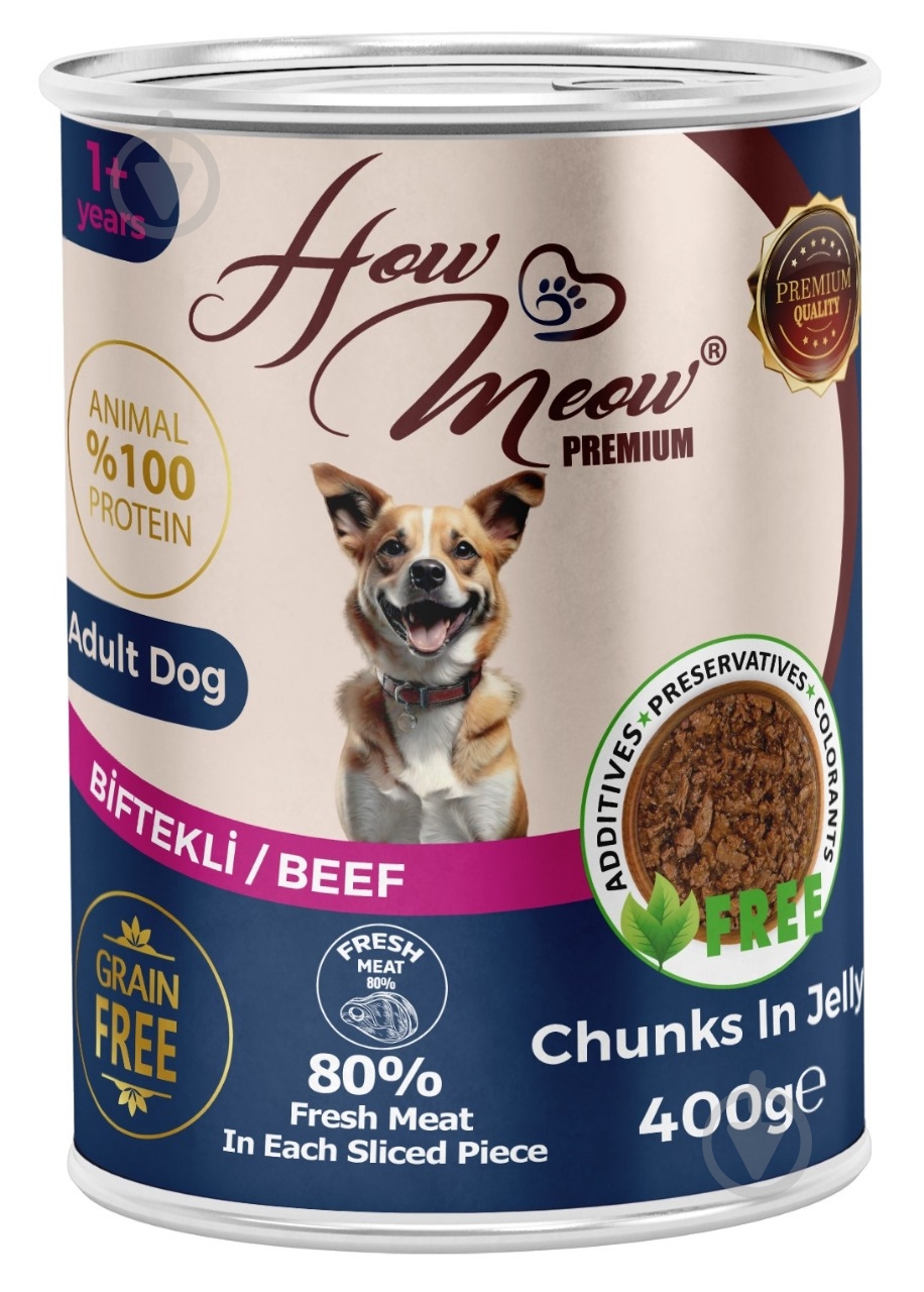 Корм влажный How Meow для взрослых собак с говядиной 400 г - фото 1 Корм влажный How Meow для взрослых собак с говядиной 400 г - фото 1