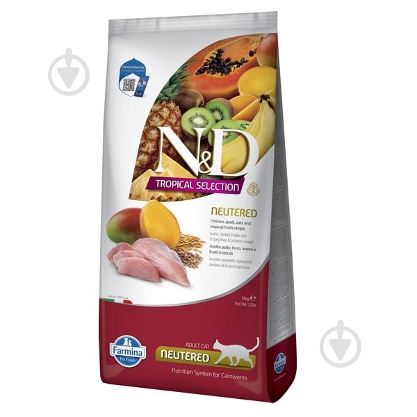 Корм сухий низькозерновий для котів Farmina N&D Tropical Selection для стерилізованих курка з тропічними фруктами 10 кг - фото 1 Корм сухий низькозерновий для котів Farmina N&D Tropical Selection для стерилізованих курка з тропічними фруктами 10 кг - фото 1
