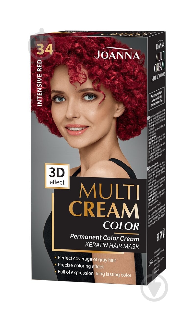 Краска для волос Joanna Multi Cream Color №34 интенсивный красный 100 мл - фото 1