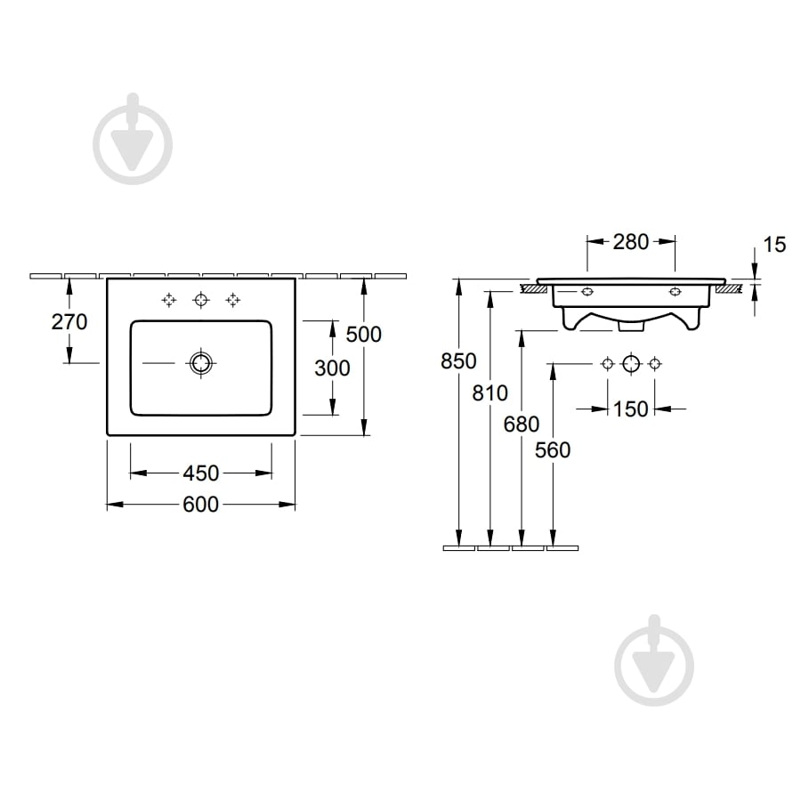 Умывальник Villeroy & Boch Verity Line 80 4A128L01 - фото 2 Умывальник Villeroy & Boch Verity Line 80 4A128L01 - фото 2