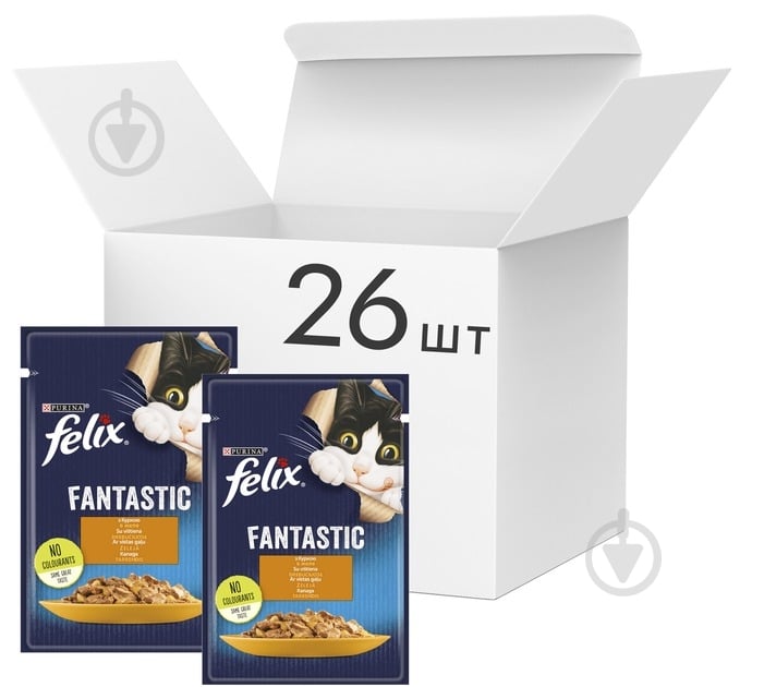 Корм влажный для котов FELIX by Purina Fantastic с курицей в желе 26 шт. 85 г - фото 1