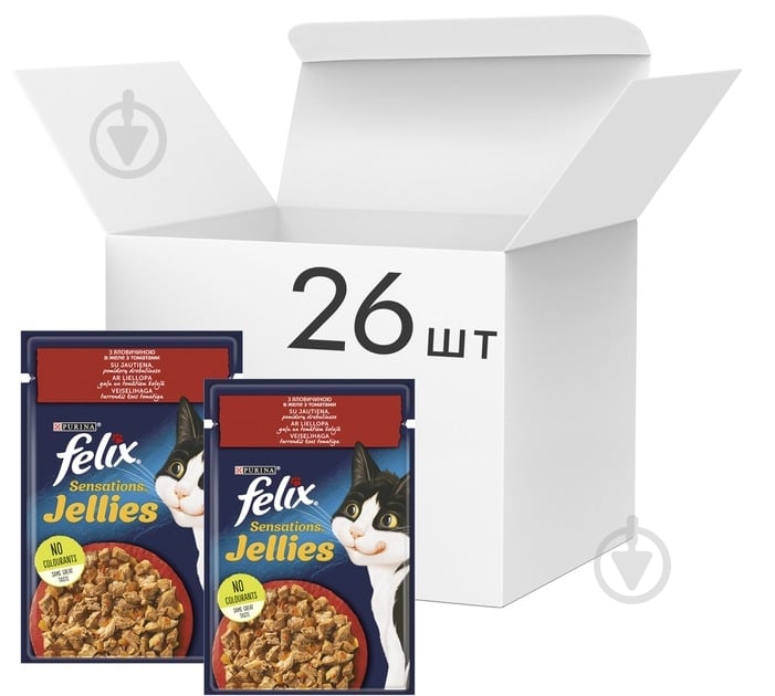 Корм вологий для котів FELIX by Purina Sensations із яловичиною та томатами в желе 26 шт. 85 г - фото 1