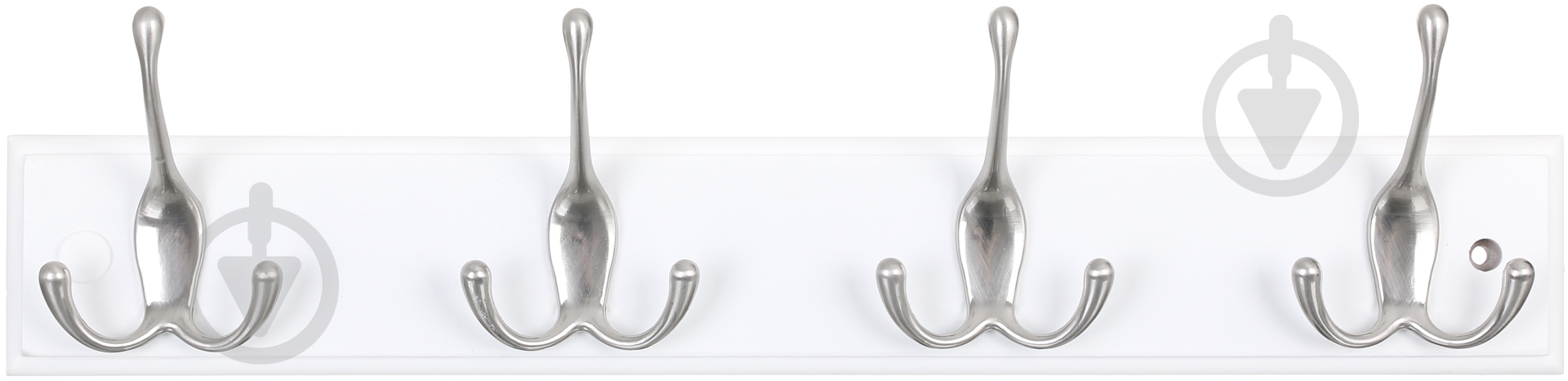 Вешалка для одежды настенная с 4 крючками 45х7х1.5 см 1+2 никель/белый - фото 1 Вешалка для одежды настенная с 4 крючками 45х7х1.5 см 1+2 никель/белый - фото 1