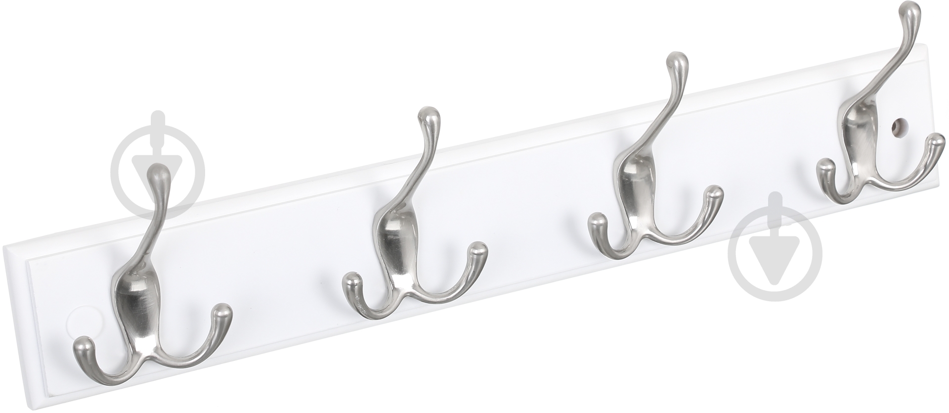 Вешалка для одежды настенная с 4 крючками 45х7х1.5 см 1+2 никель/белый - фото 2 Вешалка для одежды настенная с 4 крючками 45х7х1.5 см 1+2 никель/белый - фото 2