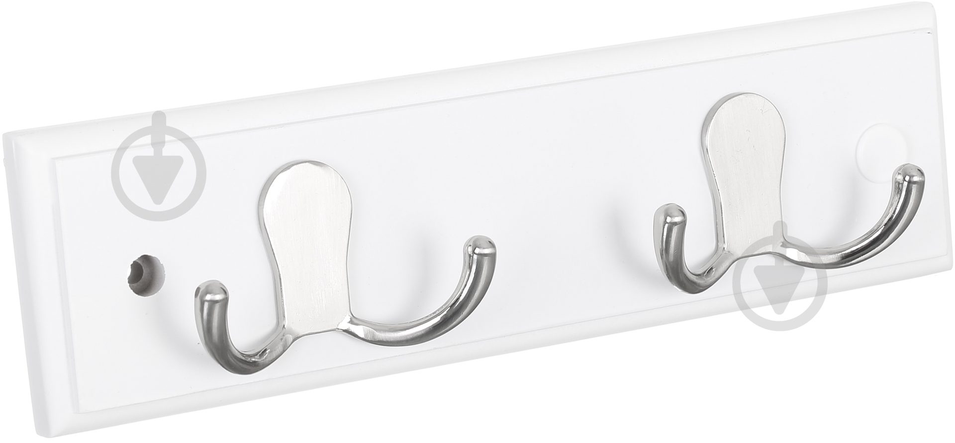 Вешалка для одежды настенная с 2 крючками 250х70х15 мм никель/белый 2 - фото 2