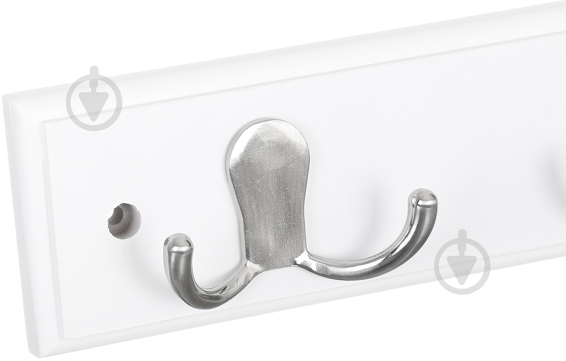 Вешалка для одежды настенная с 2 крючками 250х70х15 мм никель/белый 2 - фото 3