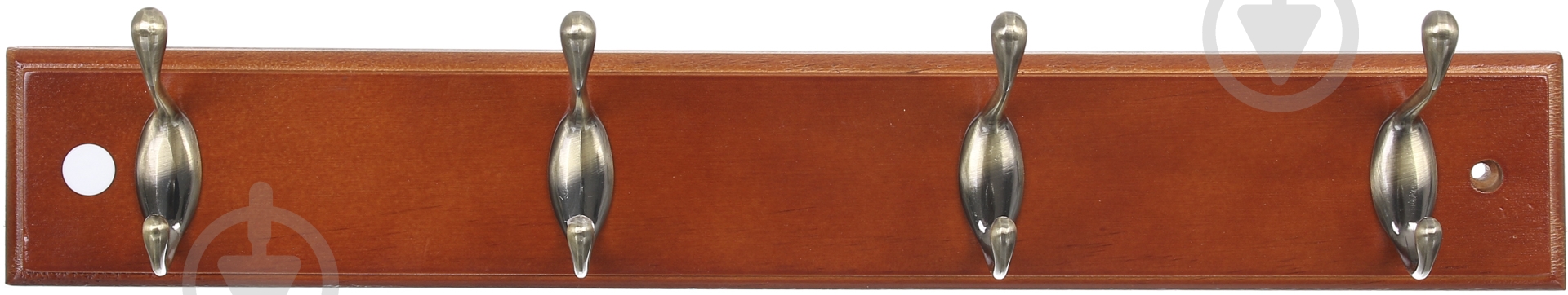 Вешалка для одежды настенная с 4 крючками 45х7х1.5 см 1+1 бронза/орех - фото 1