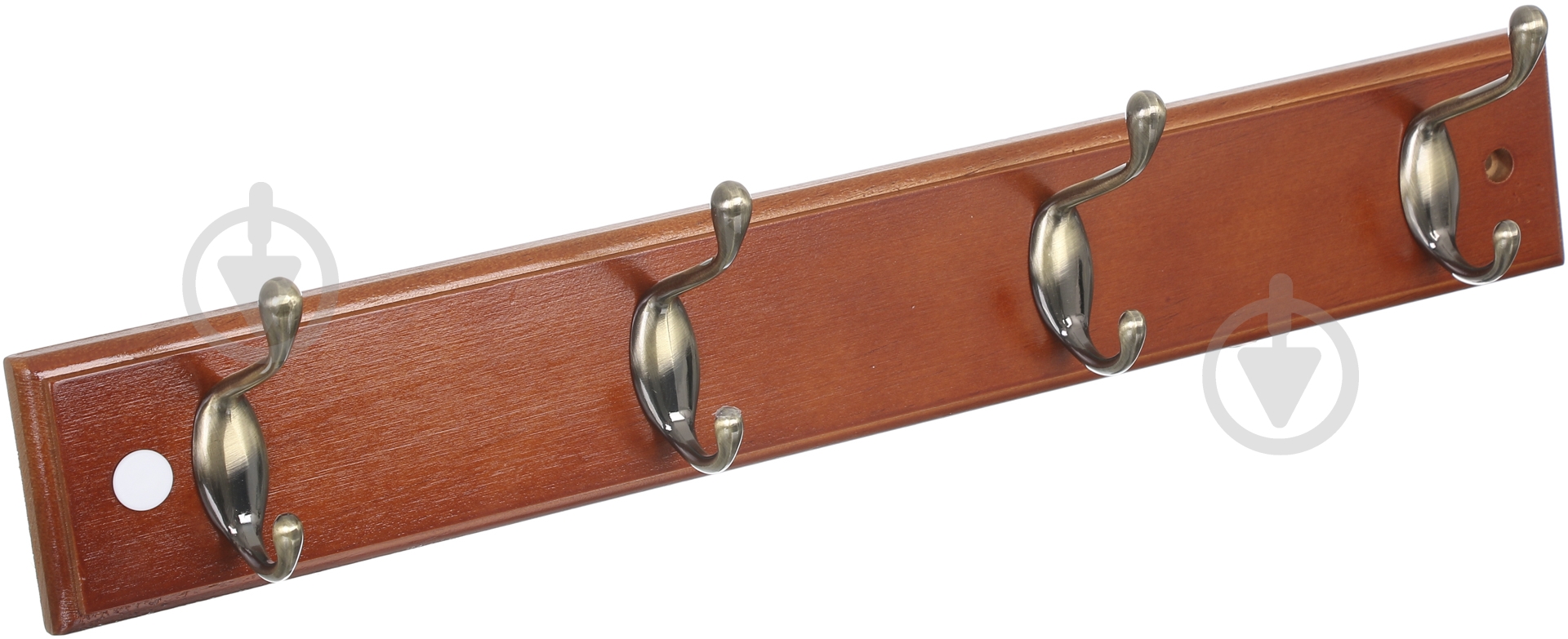 Вешалка для одежды настенная с 4 крючками 45х7х1.5 см 1+1 бронза/орех - фото 2