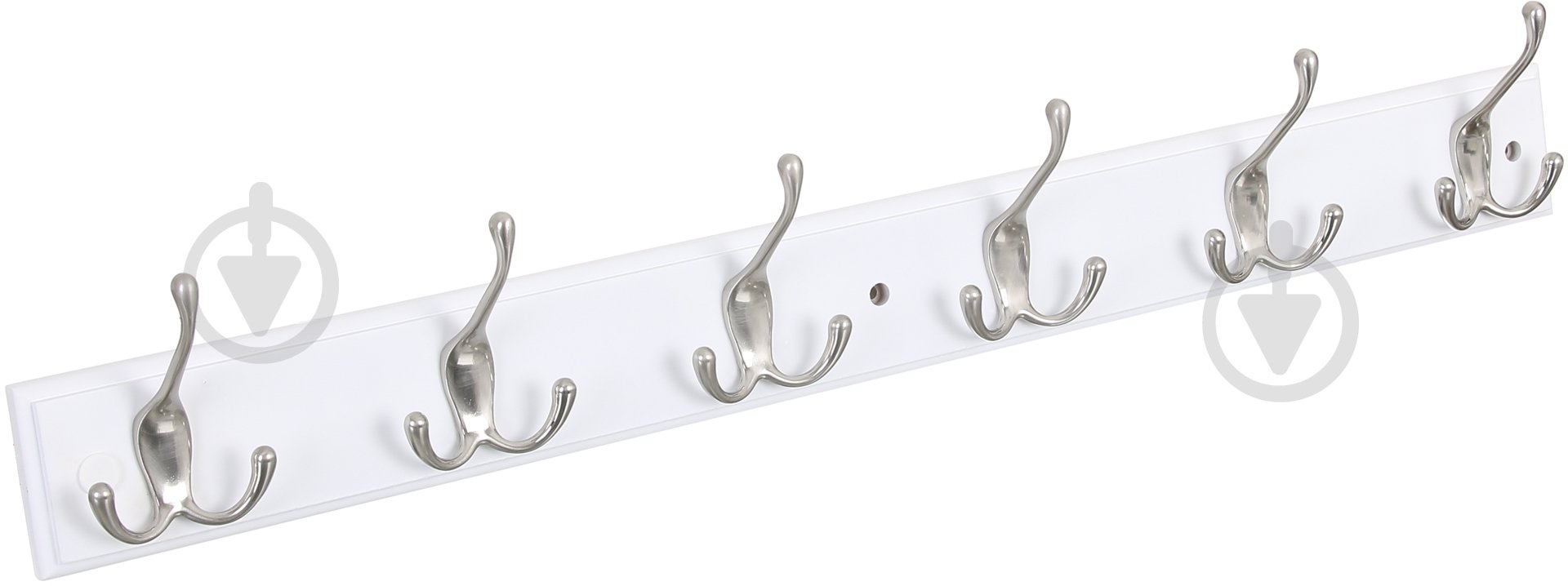 Вешалка для одежды настенная с 6 крючками 680х70х15 мм 1+2 никель/белый - фото 2