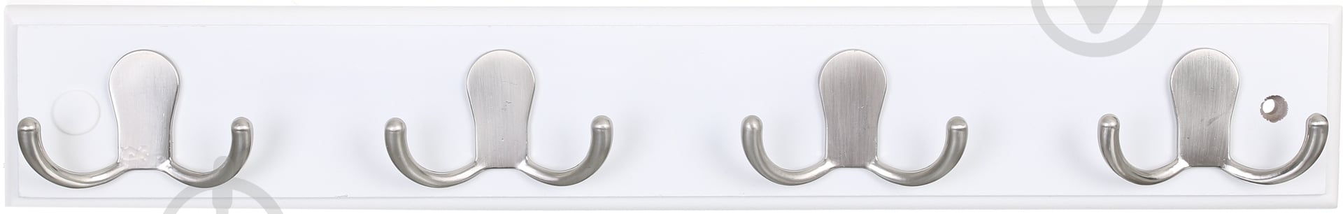 Вешалка для одежды настенная с 4 крючками 45х7х1.5 см никель/белый - фото 1
