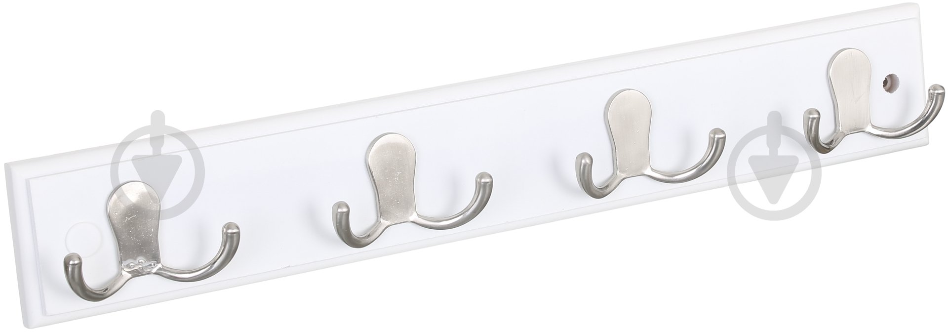 Вешалка для одежды настенная с 4 крючками 45х7х1.5 см никель/белый - фото 2