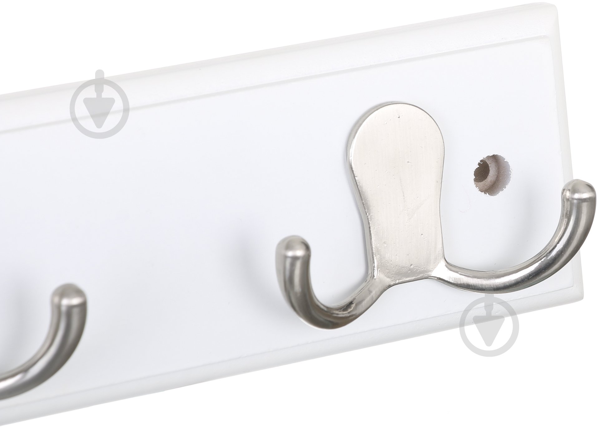 Вешалка для одежды настенная с 4 крючками 45х7х1.5 см никель/белый - фото 3