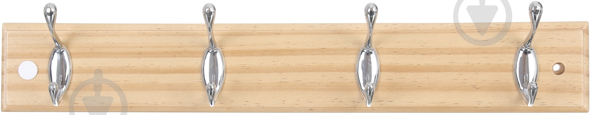 Вешалка для одежды настенная с 4 крючками 45х7х1.5 см 1+1 хром/сосна - фото 1