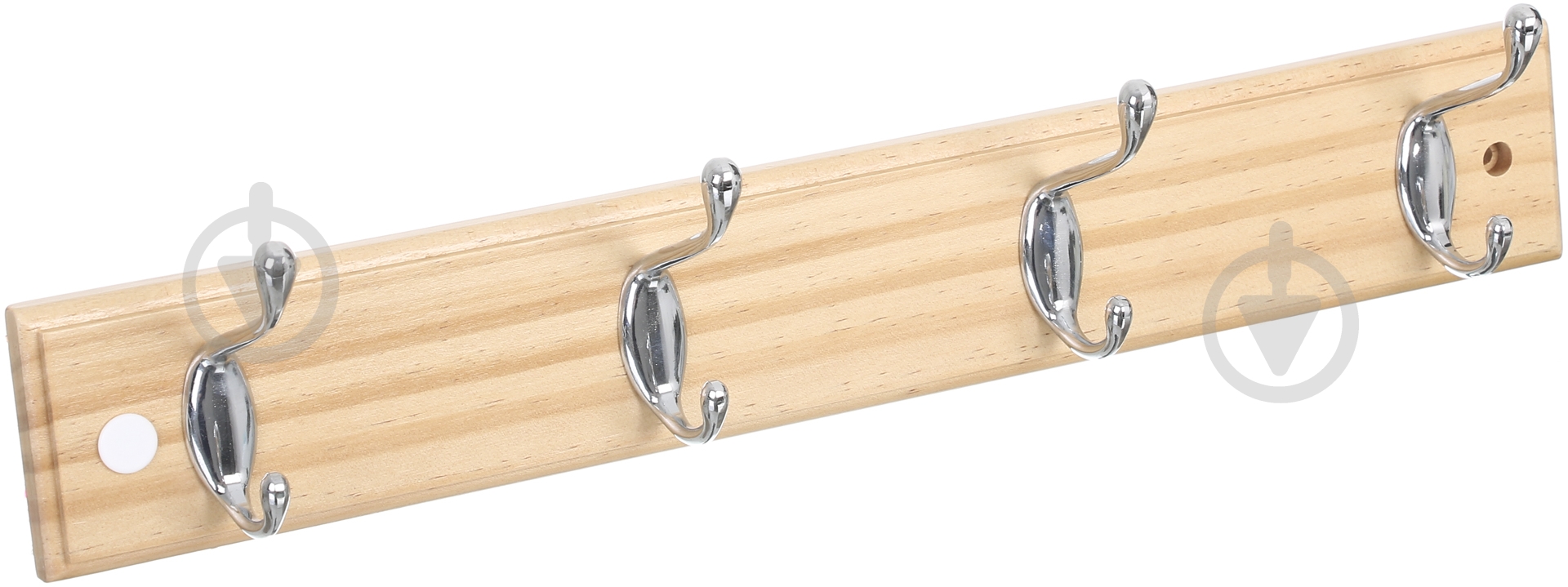 Вешалка для одежды настенная с 4 крючками 45х7х1.5 см 1+1 хром/сосна - фото 2