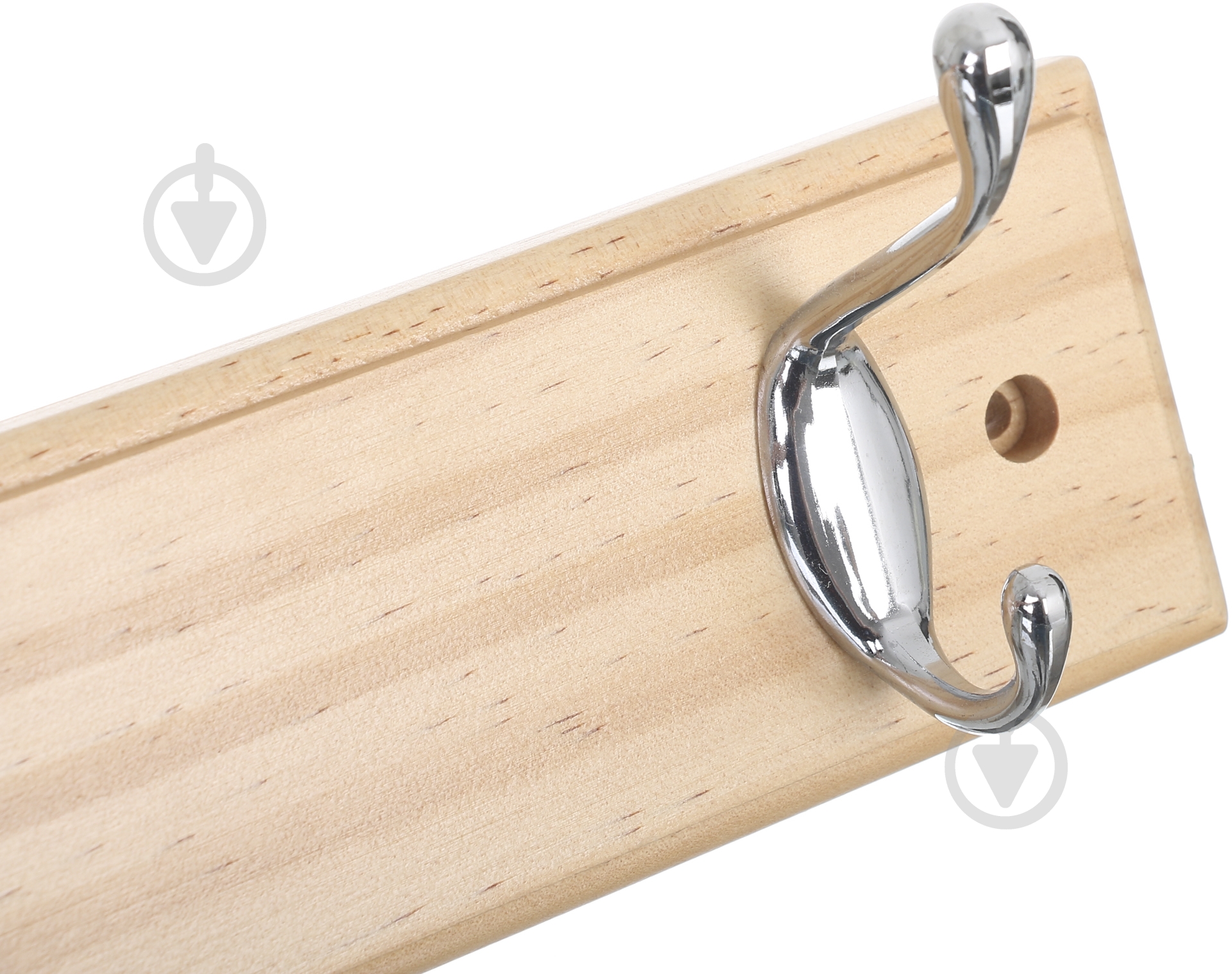 Вешалка для одежды настенная с 4 крючками 45х7х1.5 см 1+1 хром/сосна - фото 3