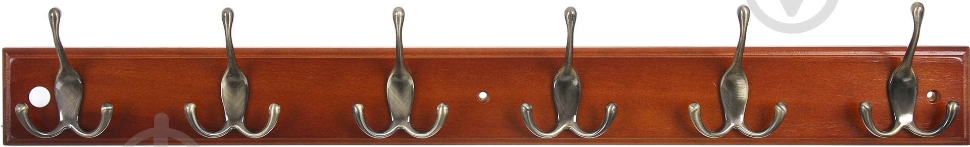 Вешалка для одежды настенная с 6 крючками 680х70х15 мм 1+2 бронза/орех - фото 1