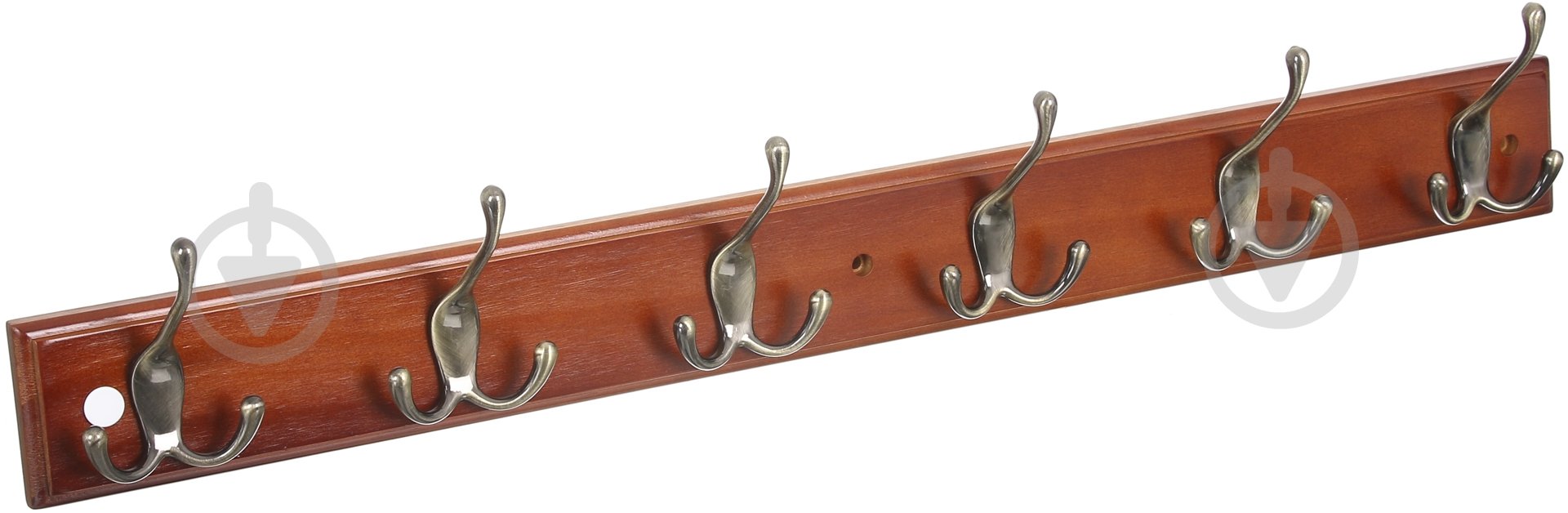 Вешалка для одежды настенная с 6 крючками 680х70х15 мм 1+2 бронза/орех - фото 2