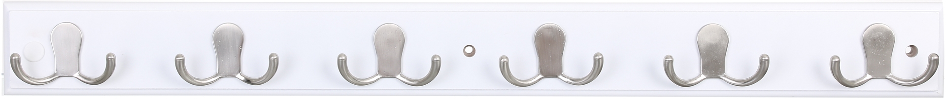 Вешалка для одежды настенная с 6 крючками 680х70х15 мм 2 никель/белый - фото 1