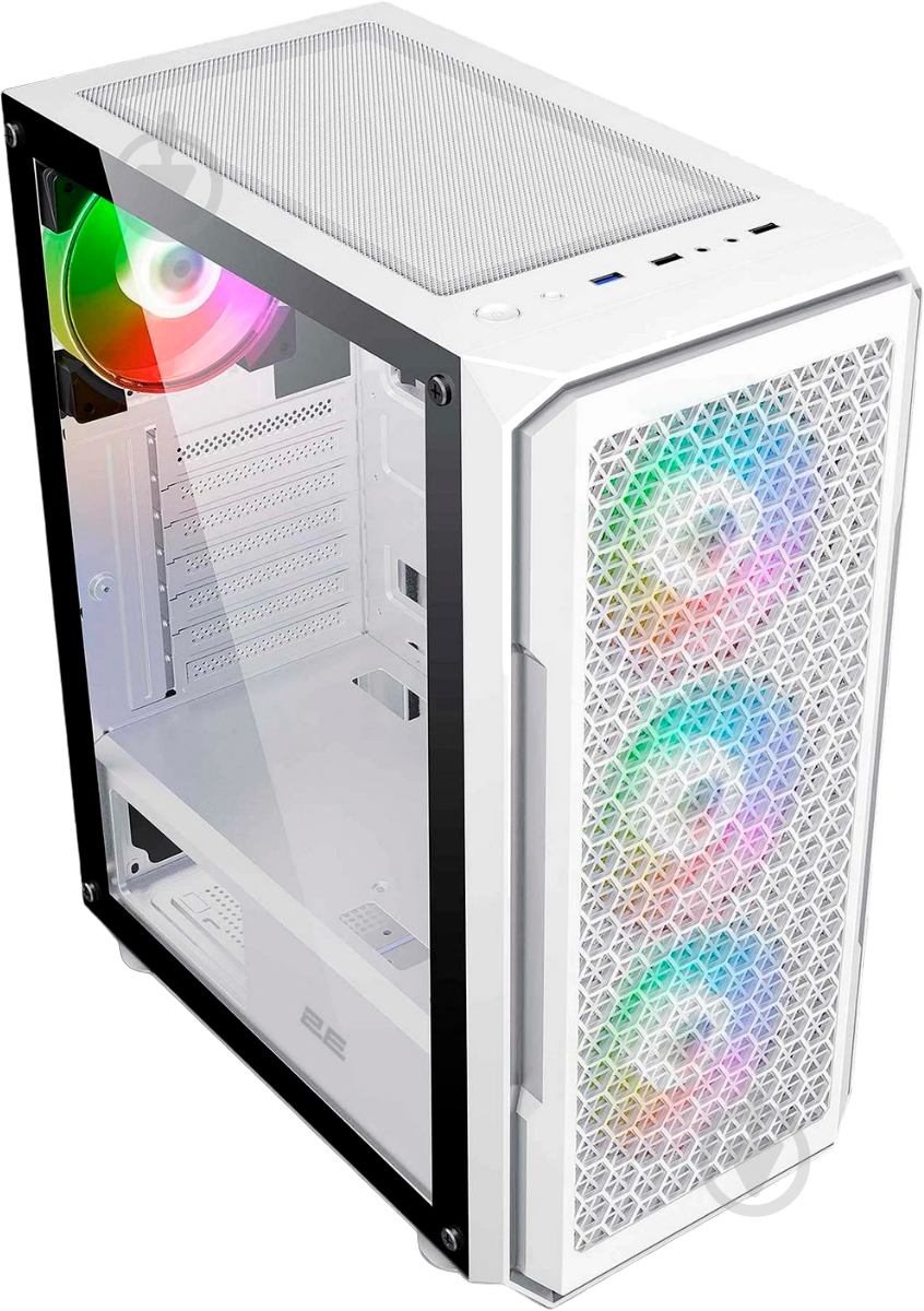 Корпус 2E Hexagon Tempered Glass без БП (2E-G338W) white - фото 2 Корпус 2E Hexagon Tempered Glass без БП (2E-G338W) white - фото 2