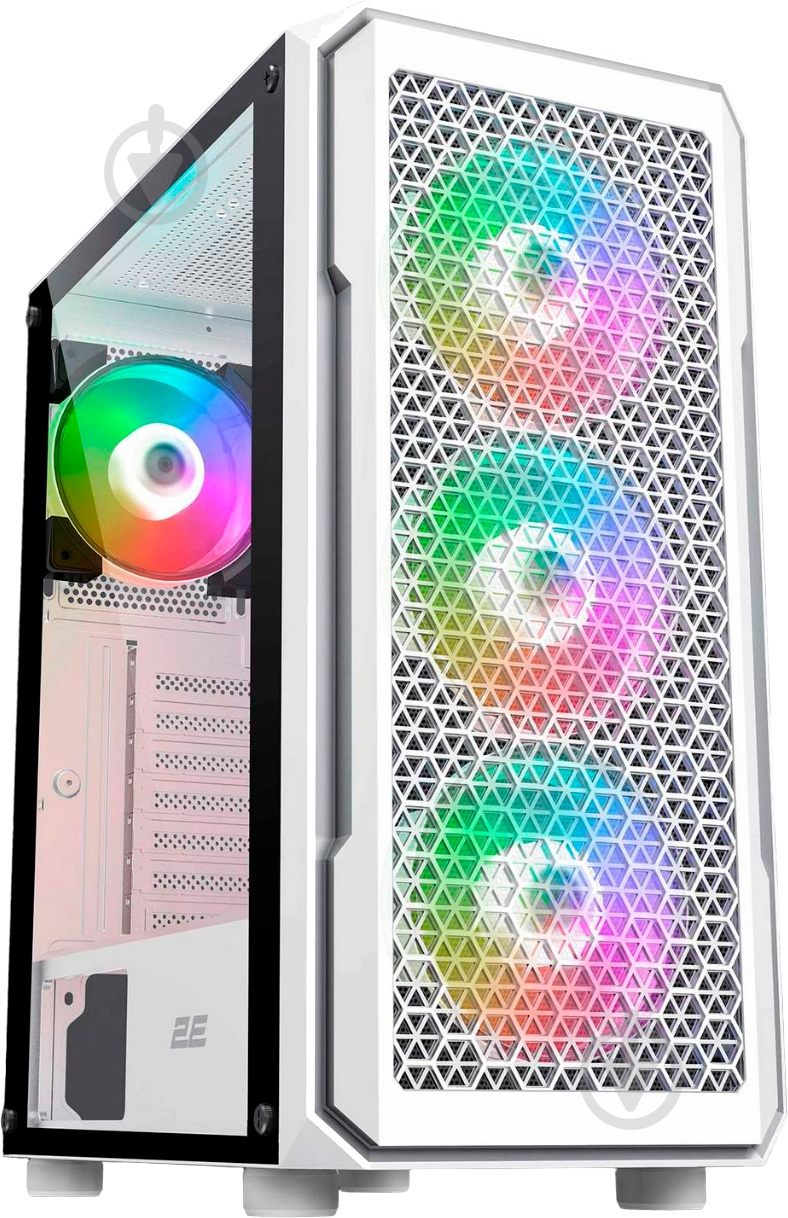 Корпус 2E Hexagon Tempered Glass без БП (2E-G338W) white - фото 1 Корпус 2E Hexagon Tempered Glass без БП (2E-G338W) white - фото 1