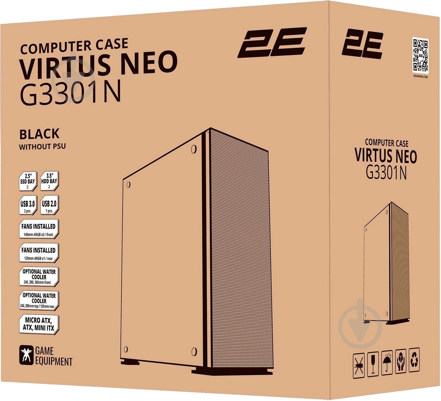 Корпус 2E Virtus Neo Tempered Glass без БП (2E-G3301N) black - фото 23 Корпус 2E Virtus Neo Tempered Glass без БП (2E-G3301N) black - фото 23
