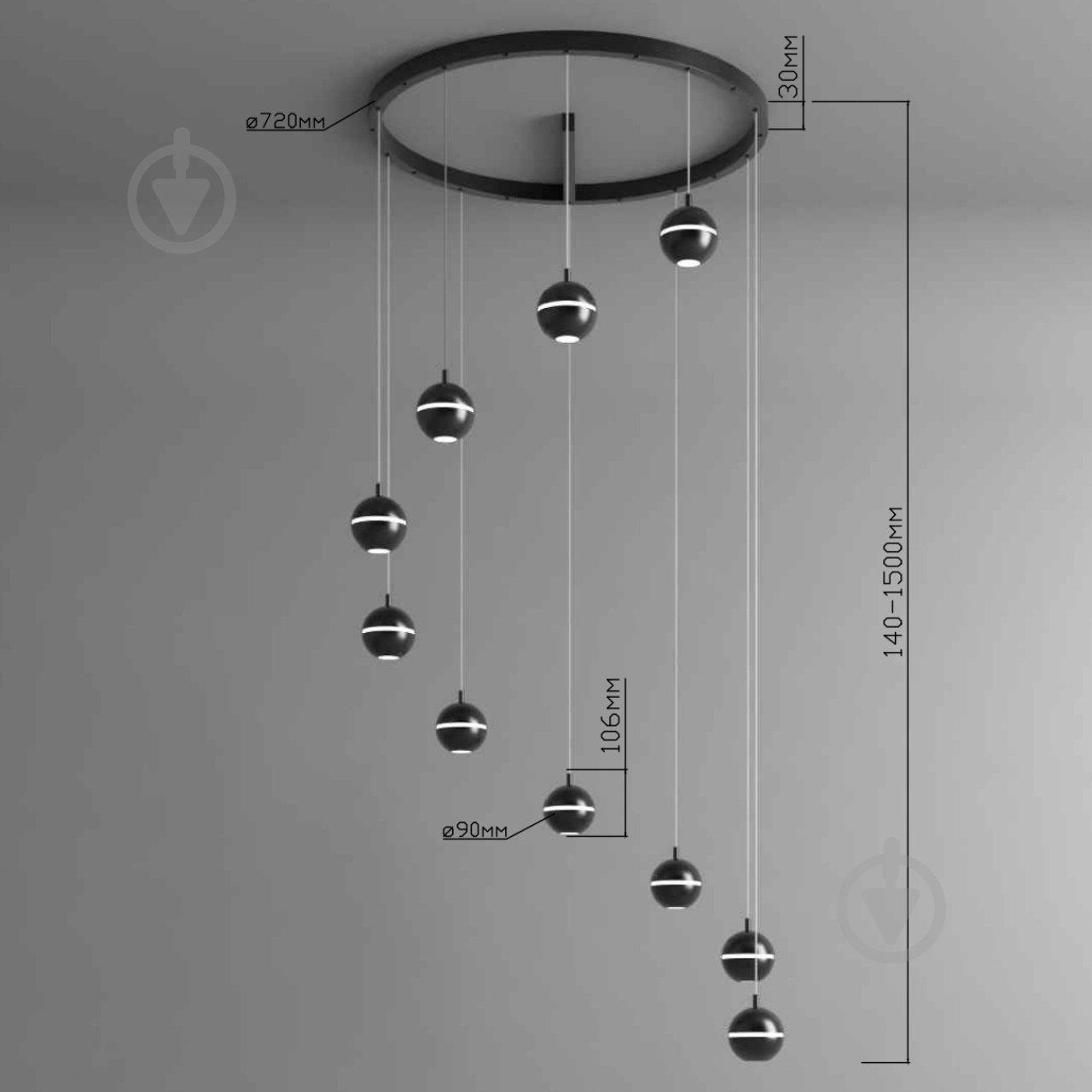 Світильник підвісний Emotion_20.13 2700К 42 Вт MR11 чорний NB 90/10-P-R9005-W - фото 9 Світильник підвісний Emotion_20.13 2700К 42 Вт MR11 чорний NB 90/10-P-R9005-W - фото 9