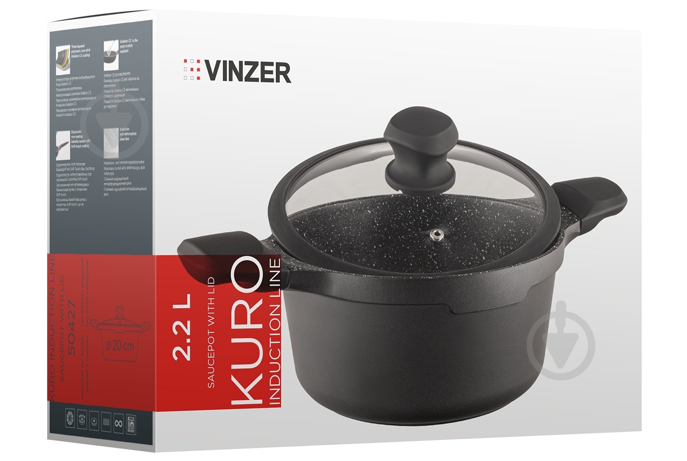Каструля з кришкою Vinzer Kuro Induction Line 3,7 л 24 см 50428 - фото 3