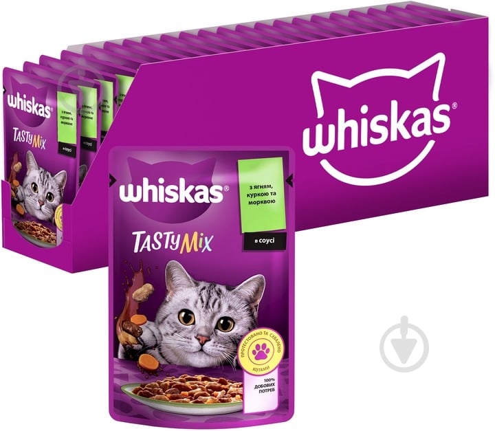 Корм влажный для котов Whiskas TastyMix с ягненком, курицей и морковью 28 шт. 85 г - фото 1 Корм влажный для котов Whiskas TastyMix с ягненком, курицей и морковью 28 шт. 85 г - фото 1