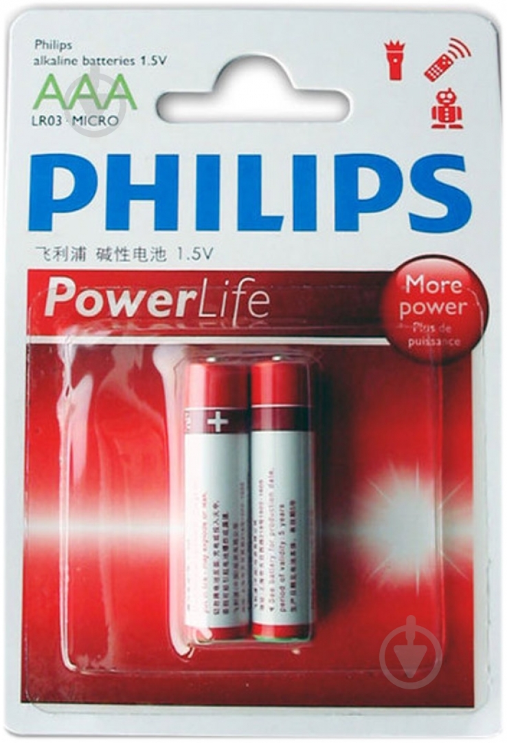 Батарейка Philips PowerLife AAA (мизинчиковые) 2 шт. (LR03P2B/97) - фото 1