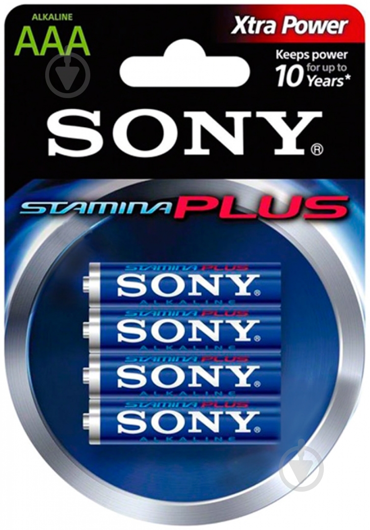 Батарейка Sony Stamina Plus AAA (мизинчиковые) 4 шт. (AM4B4D) - фото 1