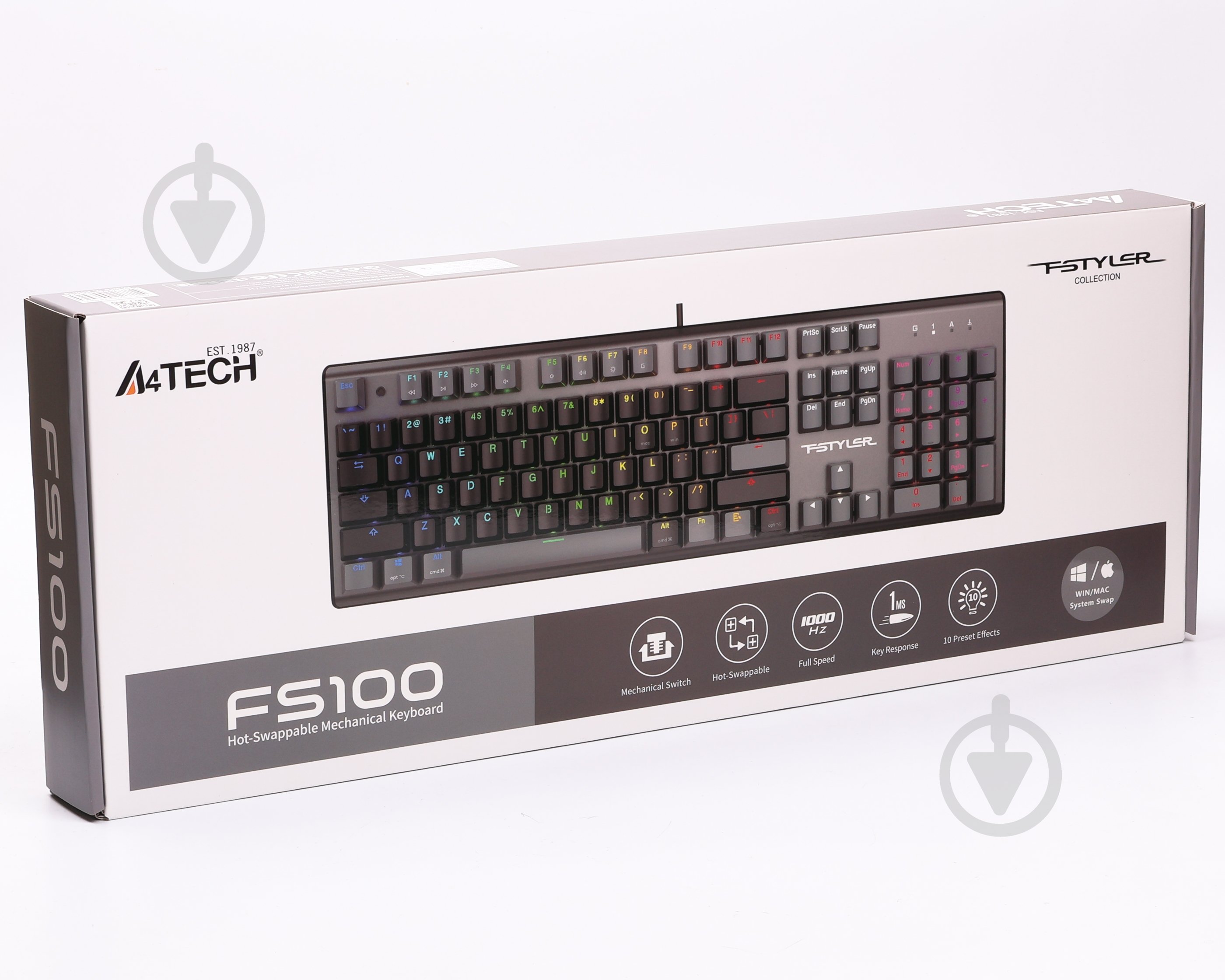 Клавіатура ігрова A4Tech FS100 (Stone Black) (FS100 (Stone Black)) неонове підсвічування, USB, FS Switches black - фото 8 Клавіатура ігрова A4Tech FS100 (Stone Black) (FS100 (Stone Black)) неонове підсвічування, USB, FS Switches black - фото 8