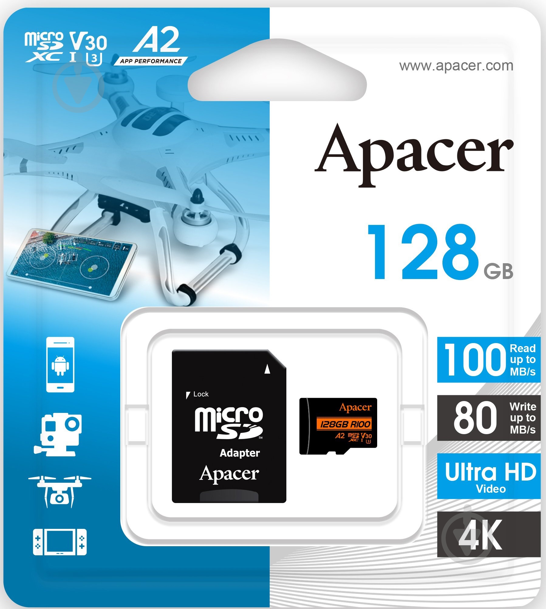 Карта пам'яті Apacer microSDXC 128 ГБ Class 10UHS-I (AP128GMCSX10U8-R ) - фото 3 Карта пам'яті Apacer microSDXC 128 ГБ Class 10UHS-I (AP128GMCSX10U8-R ) - фото 3