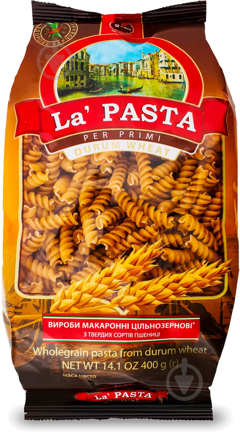 Макарони La Pasta per primi цільнозернові з твердих сортів пшениці Спіральки4820211661540 - фото 1