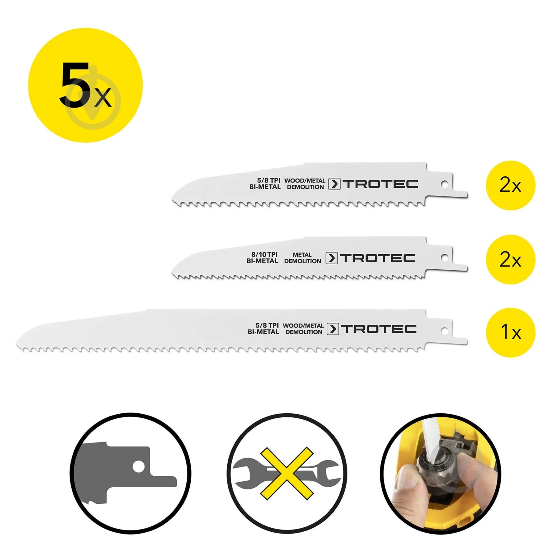 Набор пилочек для сабельной пилы Trotec 5 pieces Wood/Metal Set 5 шт. DAS302822 - фото 3 Набор пилочек для сабельной пилы Trotec 5 pieces Wood/Metal Set 5 шт. DAS302822 - фото 3