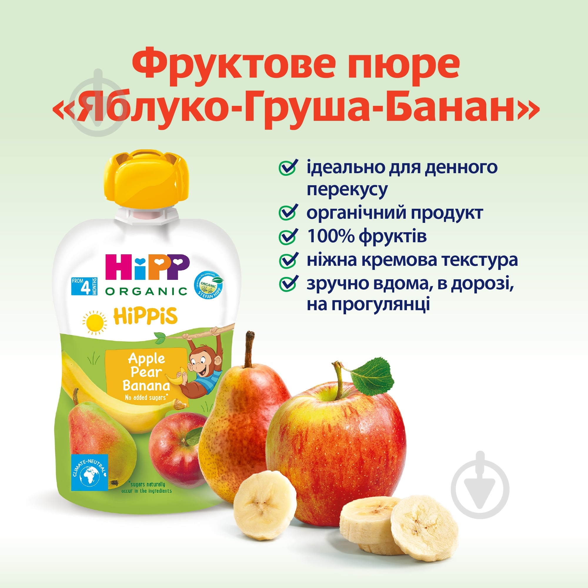 Пюре Hipp Яблоко-груша-банан 100 г 9062300433743 - фото 2