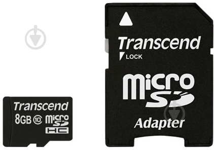 Карта памяти Transcend microSDHC 8GB Class 10 + SD adapter (TS8GUSDHC10) - фото 1