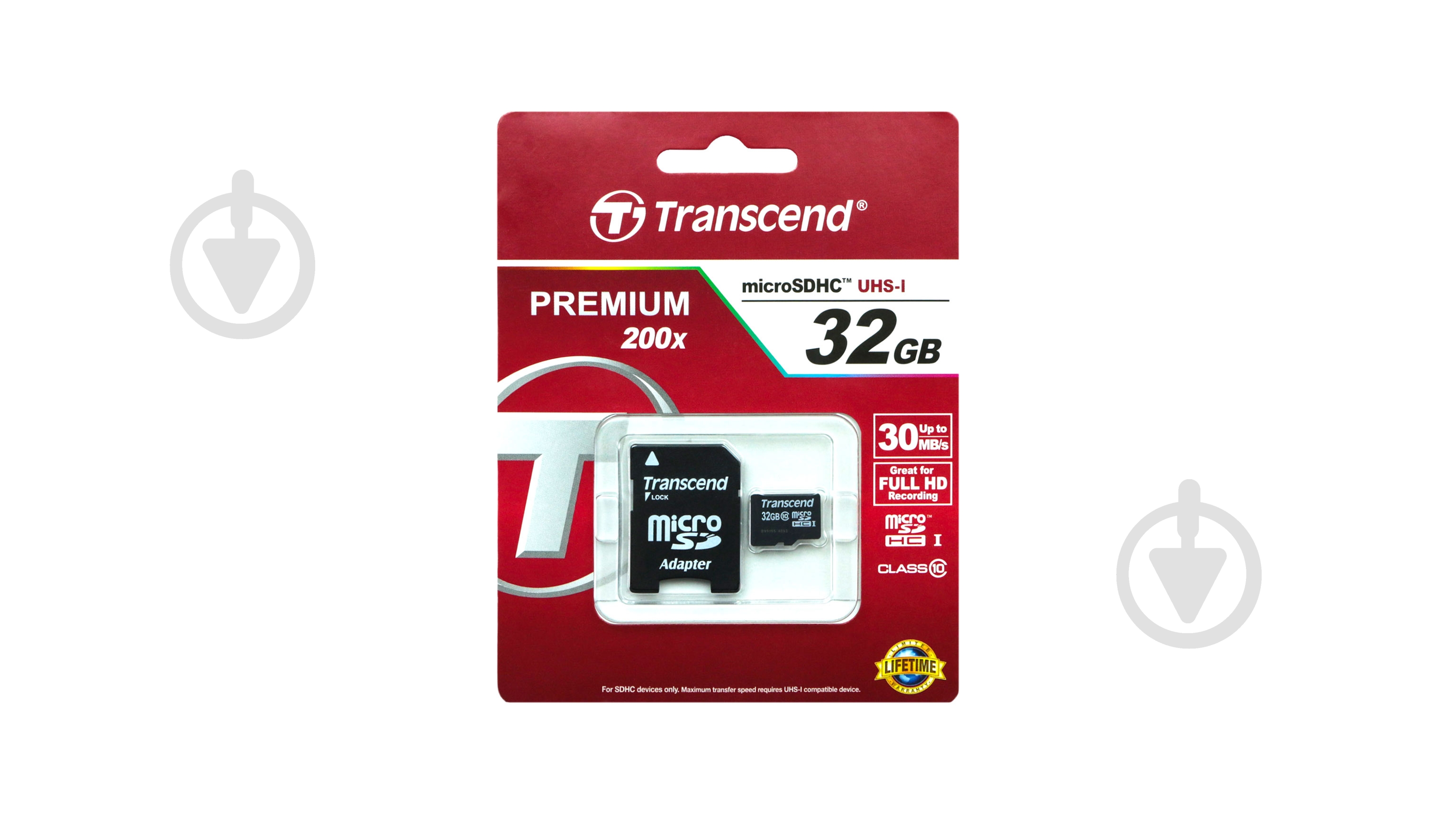 Карта памяти Transcend microSDHC 32GB Class 10 + SD adapter (TS32GUSDHC10) - фото 1 Карта памяти Transcend microSDHC 32GB Class 10 + SD adapter (TS32GUSDHC10) - фото 1