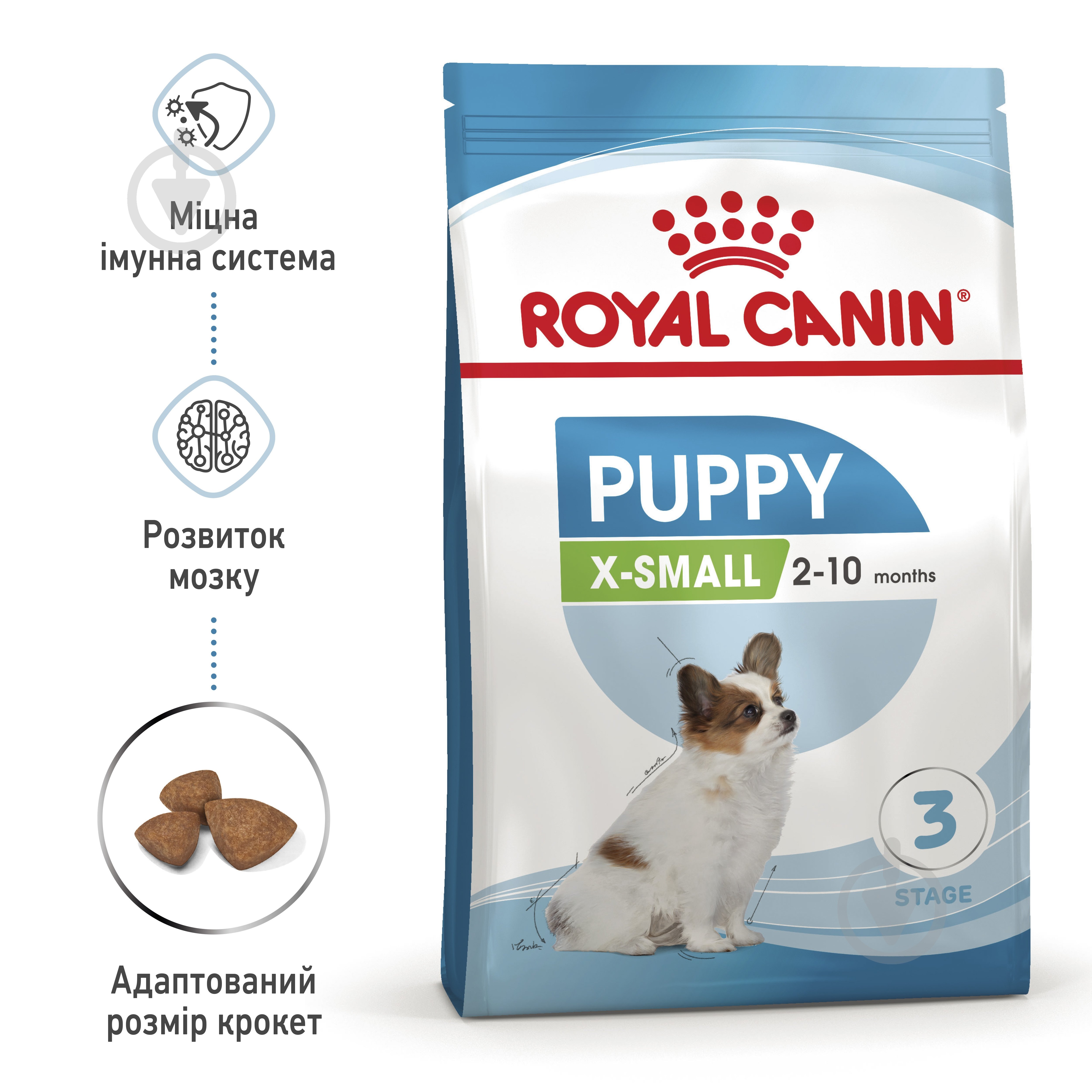 Корм сухой для щенков для малых пород Royal Canin X-SMALL PUPPY 1,5 кг (домашняя птица, рис, кукуруза) 1,5 кг - фото 3