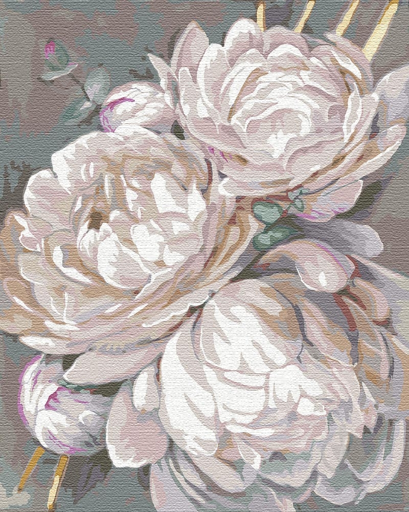 Картина по номерам Белый пион с золотой краской Идейка - фото 1 Картина по номерам Белый пион с золотой краской Идейка - фото 1