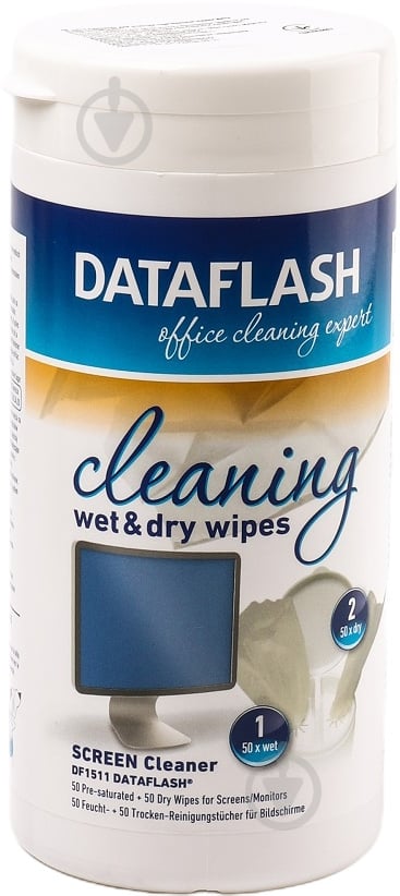 Серветки очищувальні Data Flash для екранів TFT (50 вологих + 50 сухих) (DF1511) - фото 1 Серветки очищувальні Data Flash для екранів TFT (50 вологих + 50 сухих) (DF1511) - фото 1