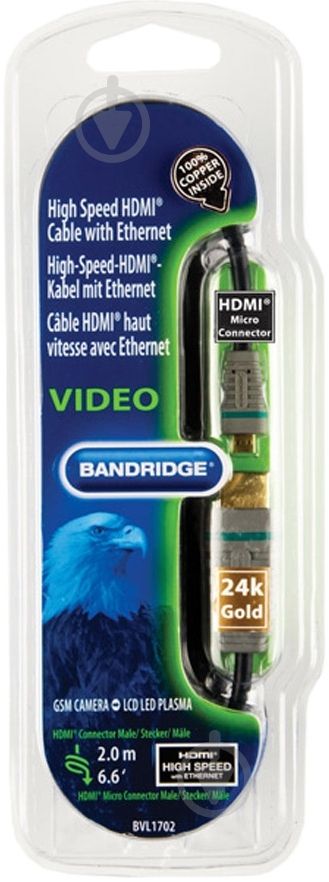 Кабель Bandridge HDMI – microHDMI 1 м черный (BVL1702) - фото 1