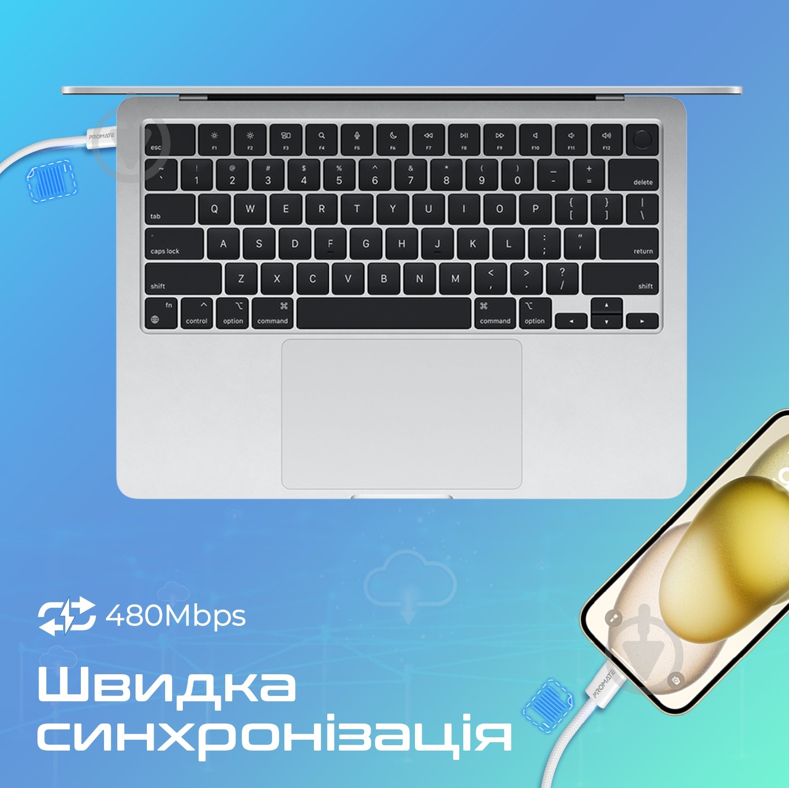 Кабель Promate EcoLine-CC200 USB-C to USB-C 60W Power Delivery 2 м white (ecoline-cc200.white) - фото 3